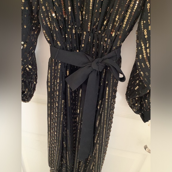 Zara Black and bronze sequin long sleeve, midi dress. - Picture 6 of 12
